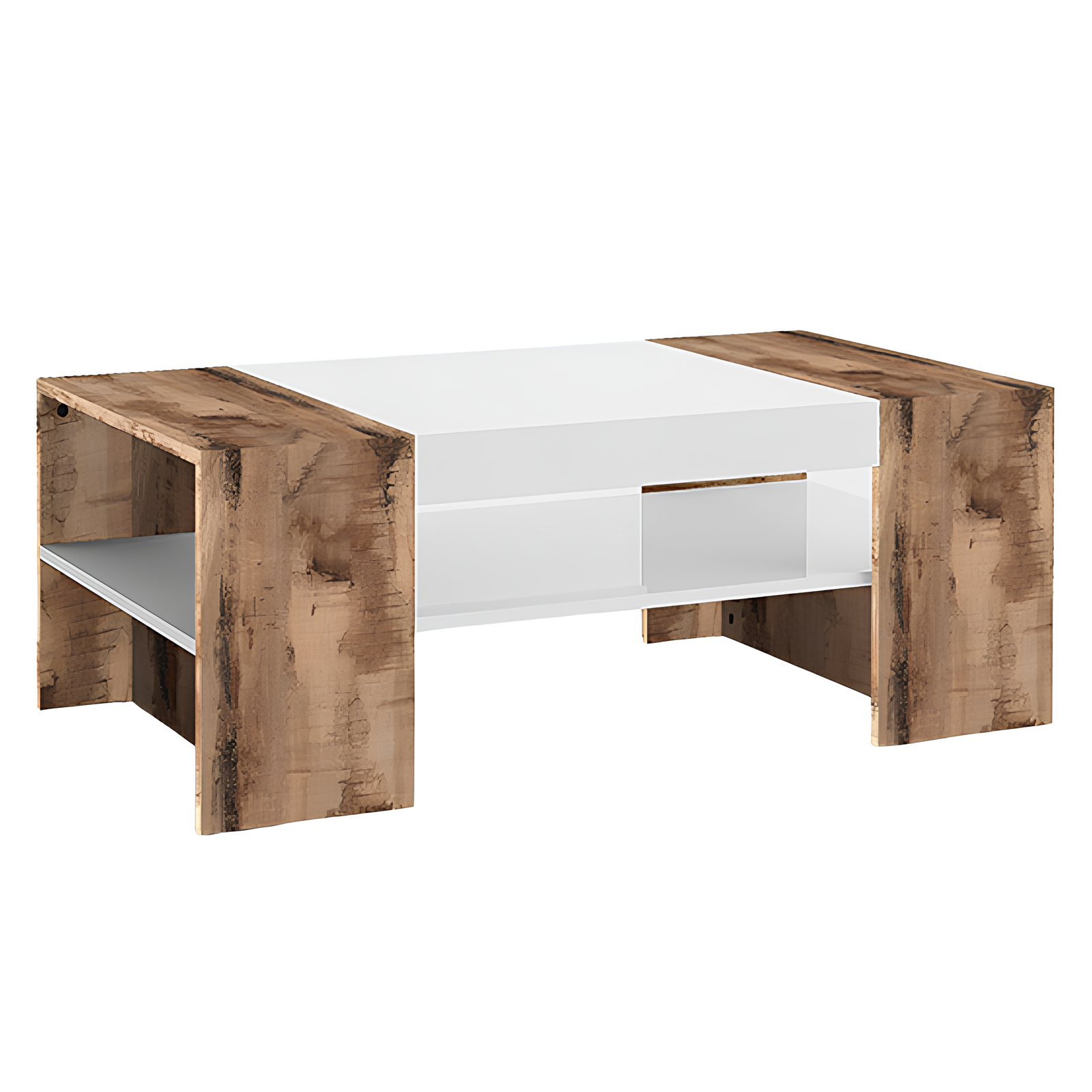 Tavolino da salotto moderno in legno con doppio ripiano d'appoggio Acero e bianco - Chery