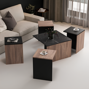 Tavolino da salotto 5 elementi design moderno color noce e antracite - Owen