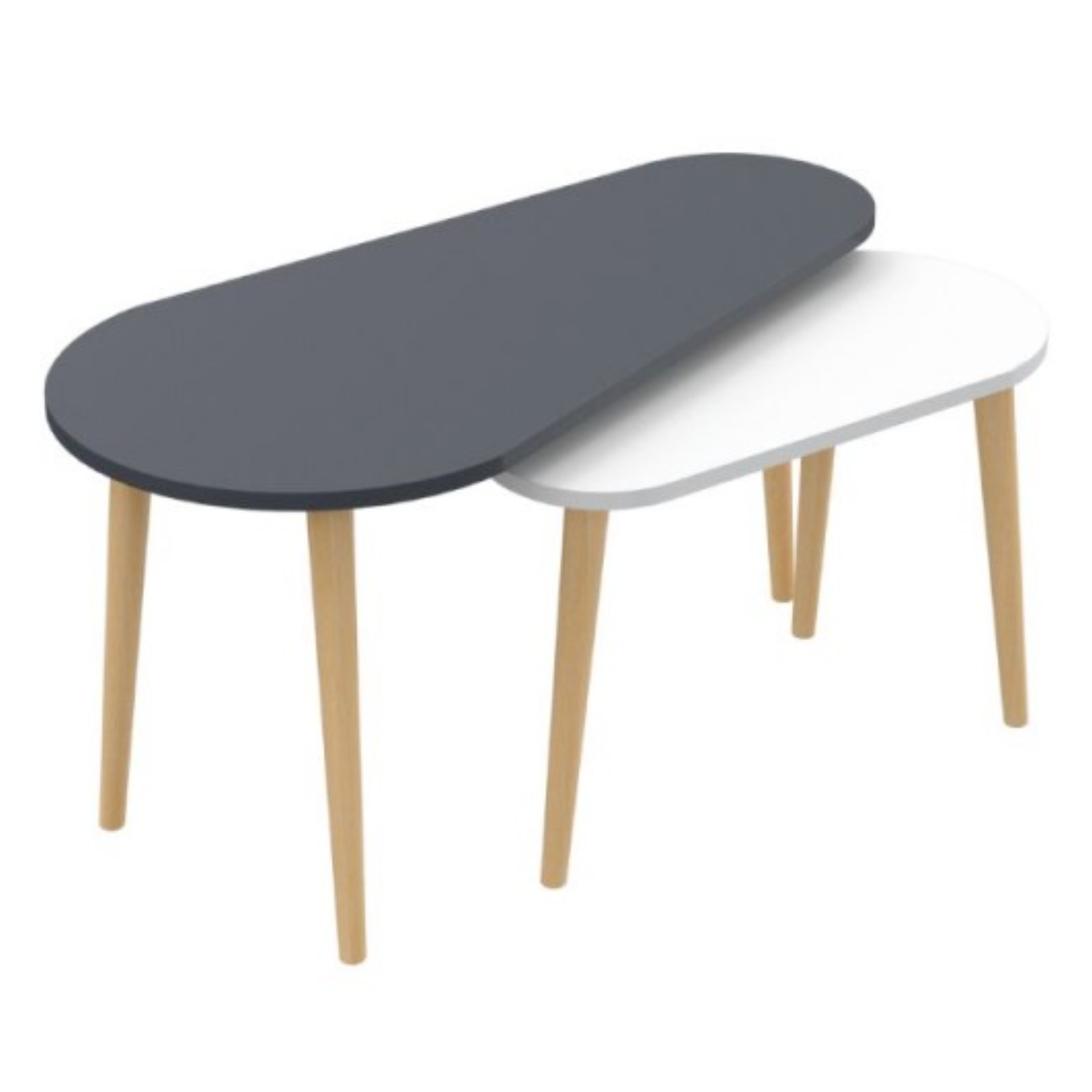 Tavolino da salotto 2pz in legno color antracite e bianco 