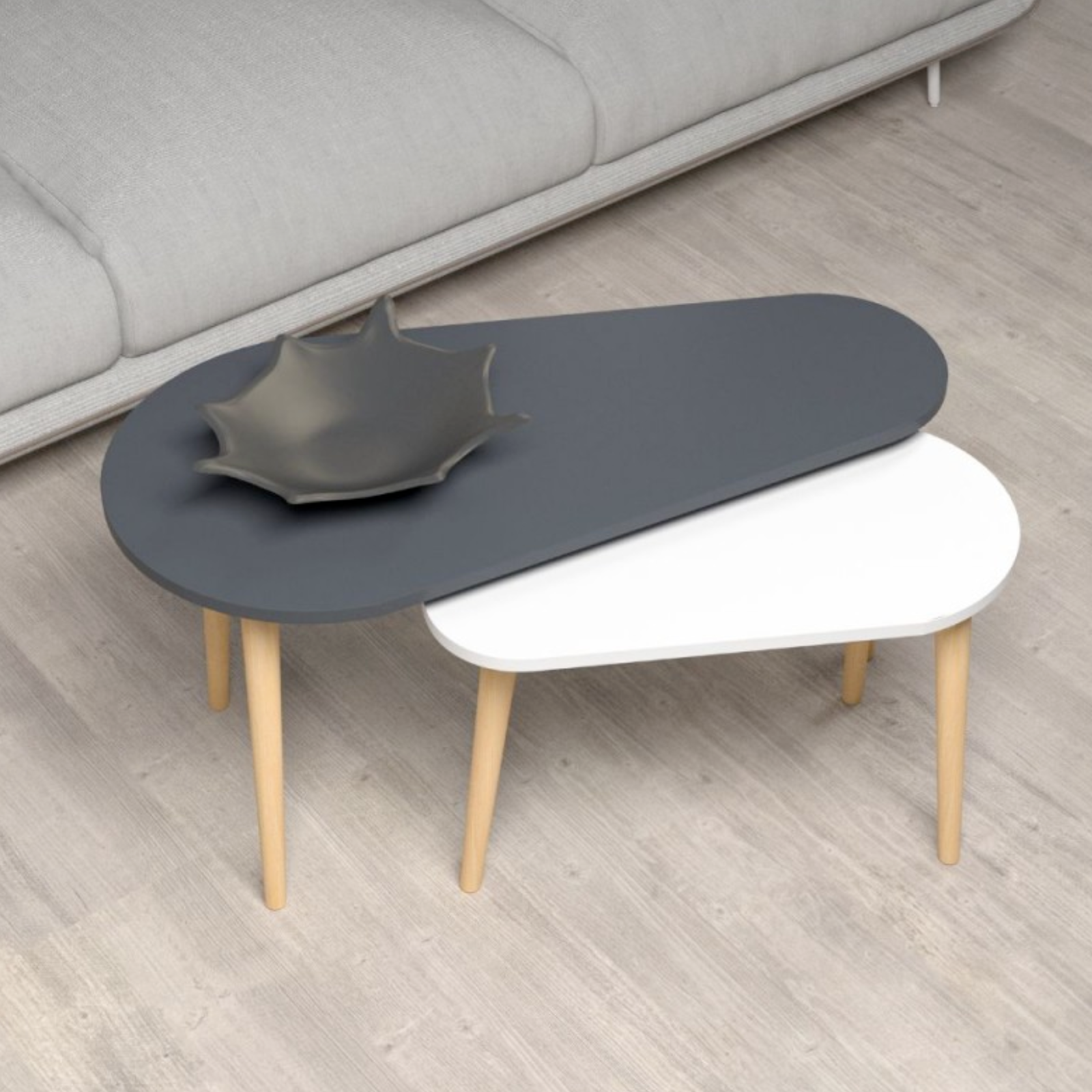Tavolino da salotto 2pz in legno color antracite e bianco