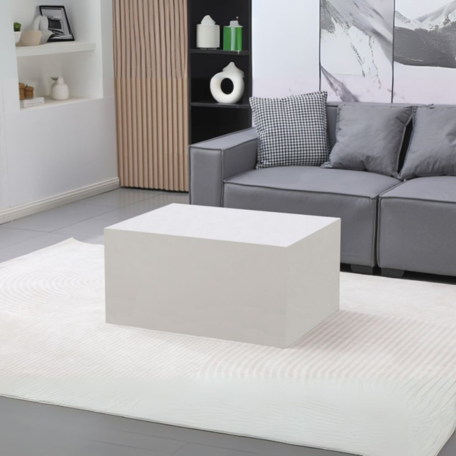 Tavolino da salotto design moderno in mdf effetto marmo beige - Loli