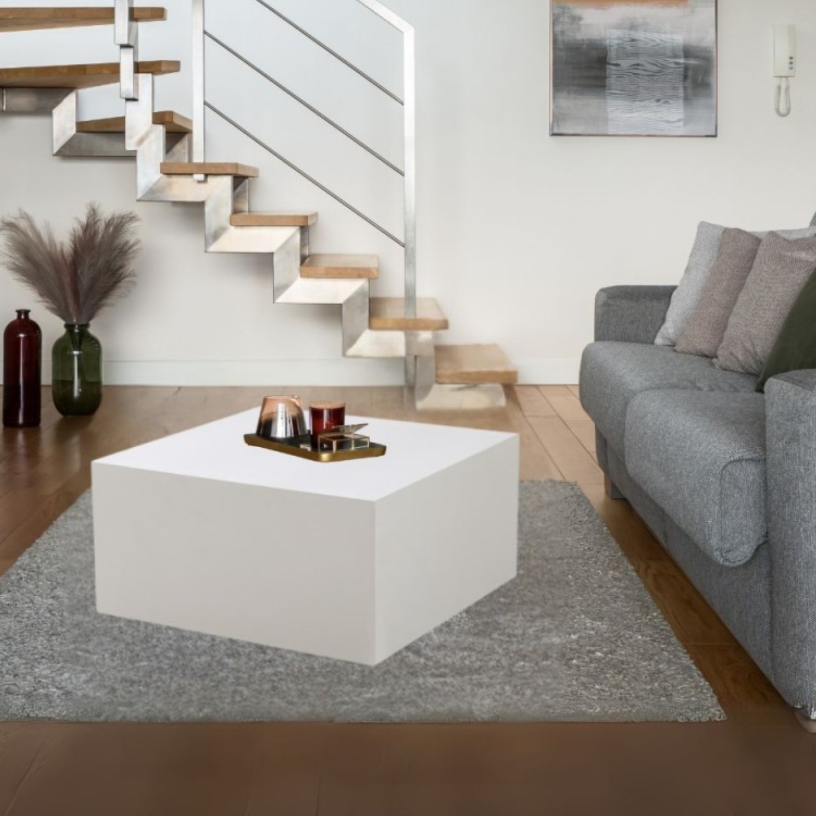 Tavolino da salotto design moderno in mdf effetto marmo beige - Loli