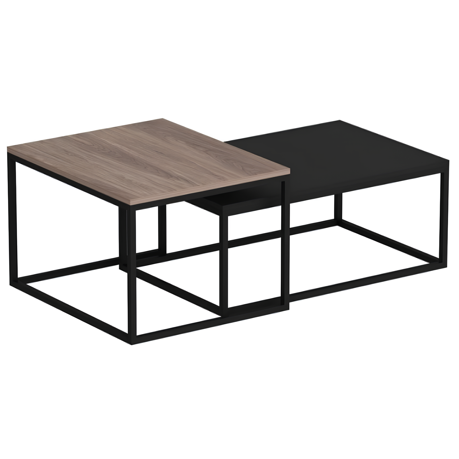 Tavolino da salotto Set 2pz design moderno in metallo e legno color noce e antracite - Leki