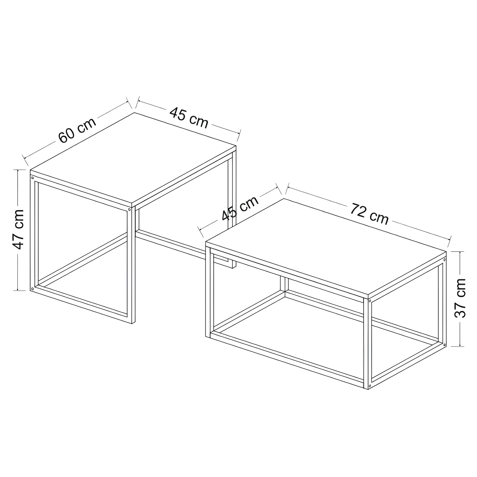 Tavolino da salotto Set 2pz design moderno in metallo e legno color noce e antracite - Leki