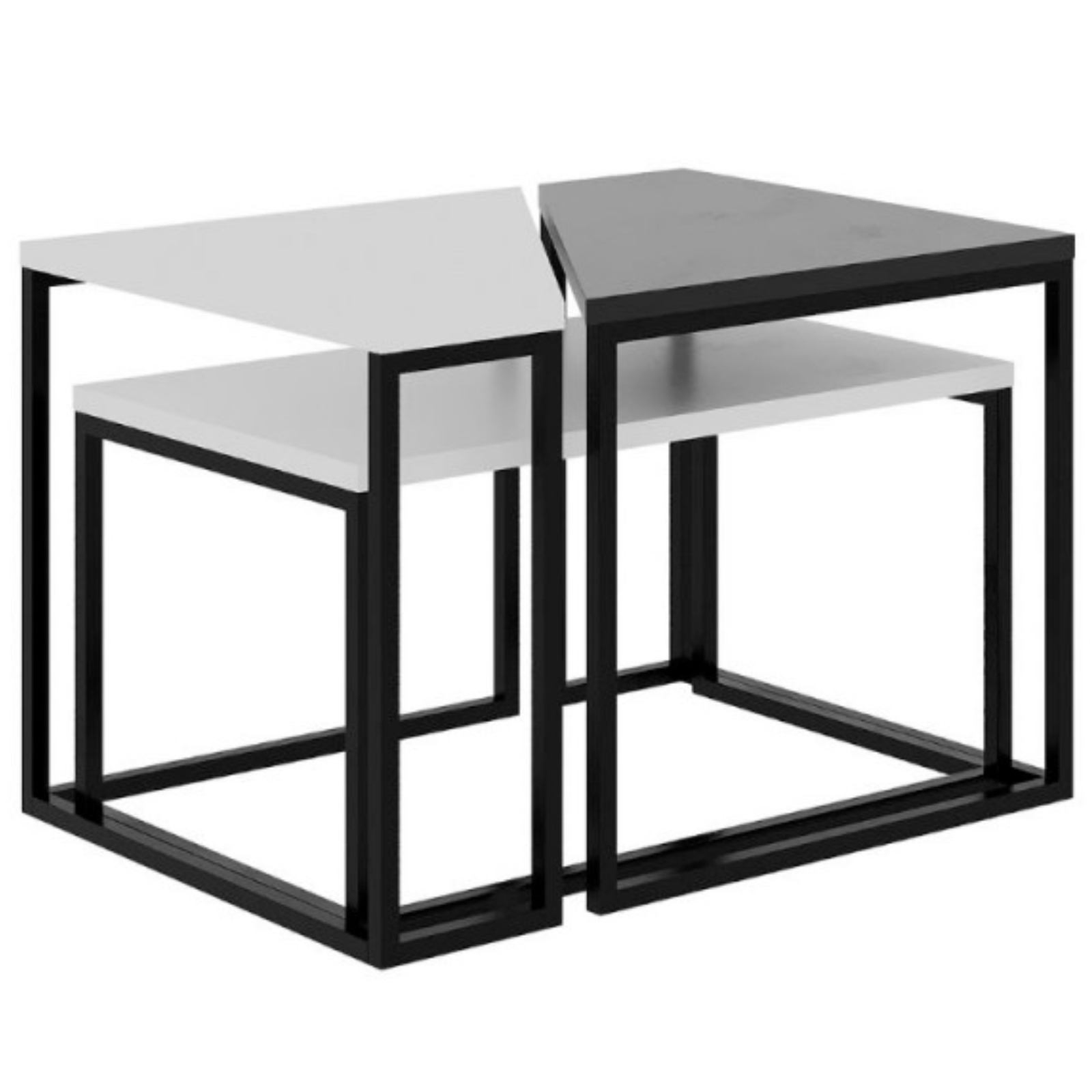 Tavolino da salotto set 3 pezzi in metallo e legno rivestito