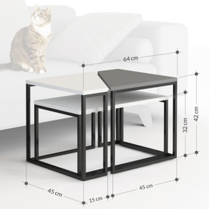 Tavolino da salotto set 3 pezzi in metallo e legno rivestito