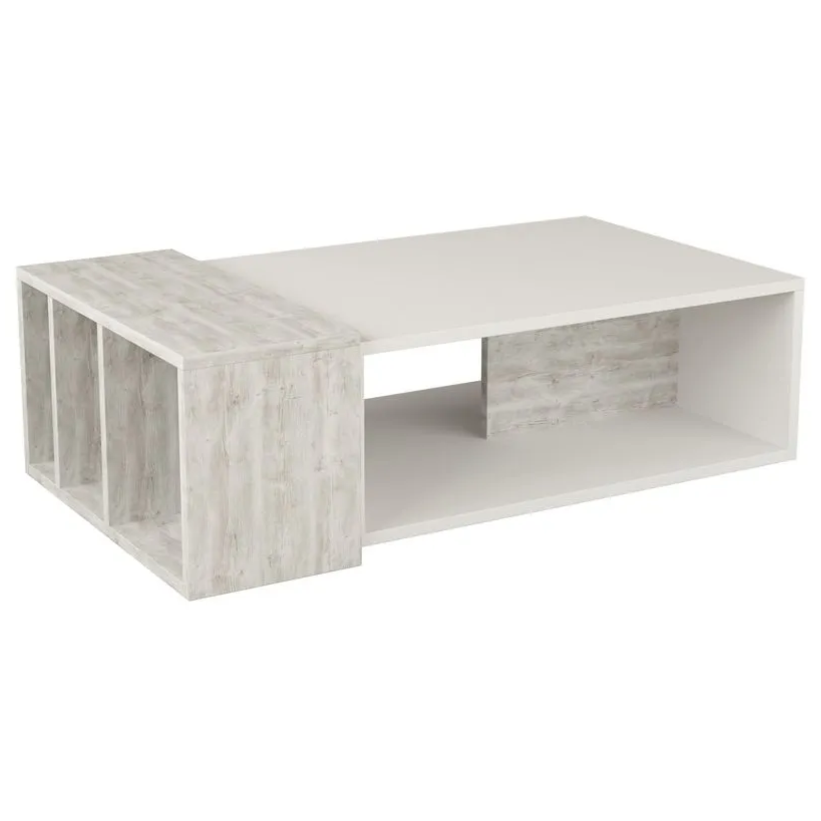 Tavolino da salotto design moderno rettangolare in legno con 4 vani a giorno bianco