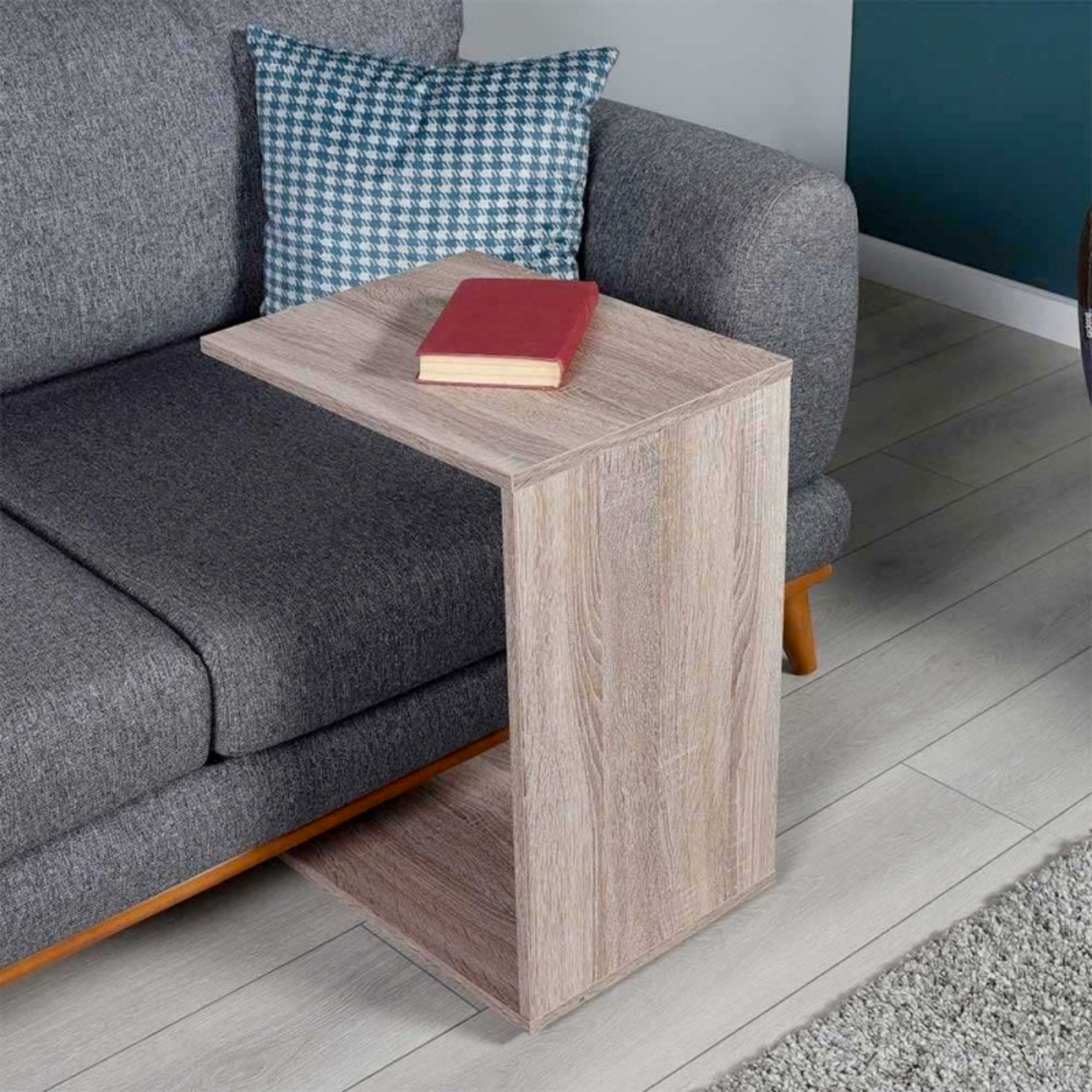 Tavolino da divano "Prism" a forma C design moderno color rovere tartufo in truciolare