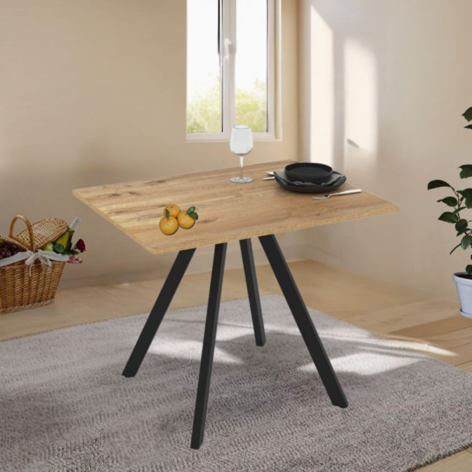 Tavolo da pranzo piano color rovere base in metallo nero - Lucamì