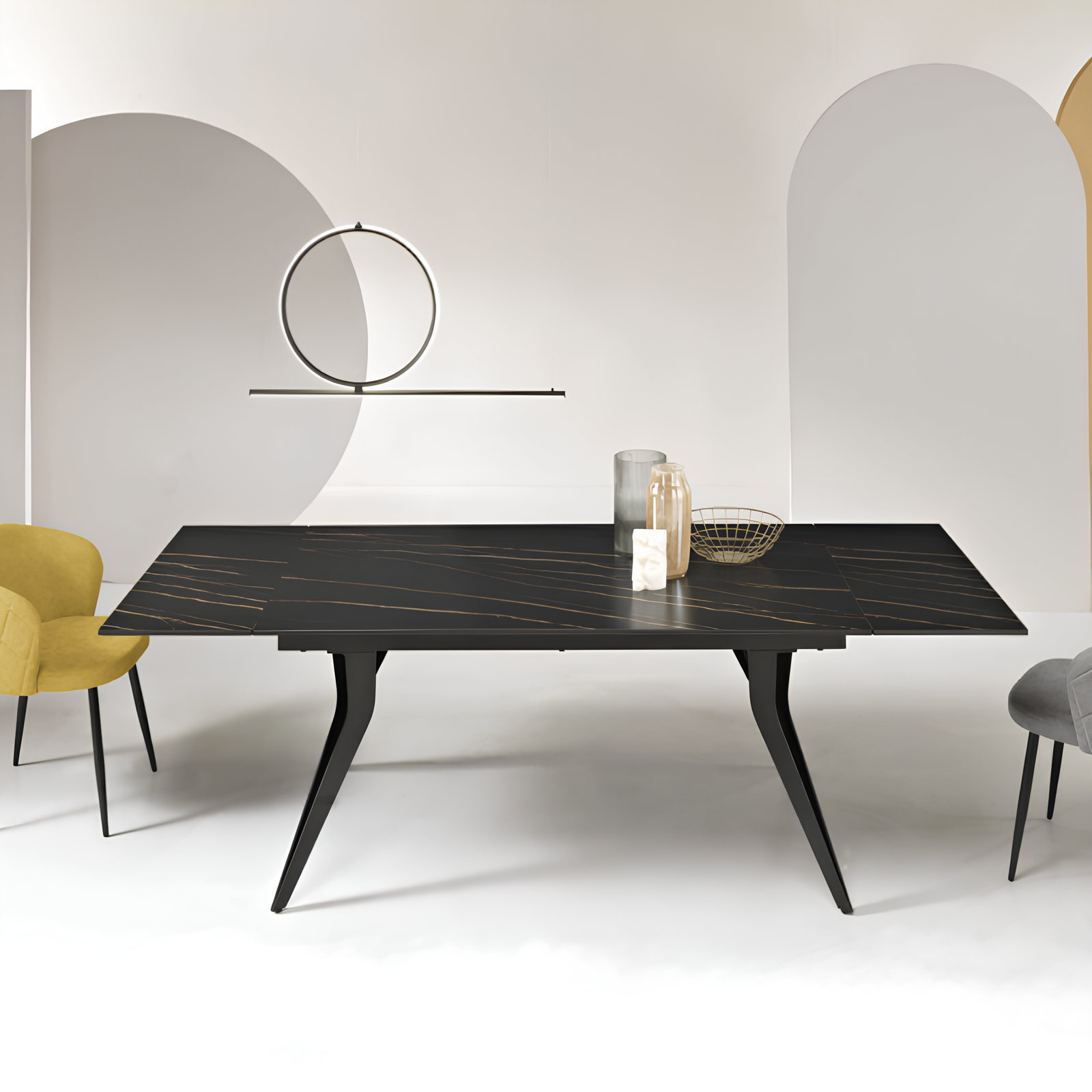 Tavolo da pranzo allungabile 160/240x75h in pietra effetto marmo base in metallo - Thom