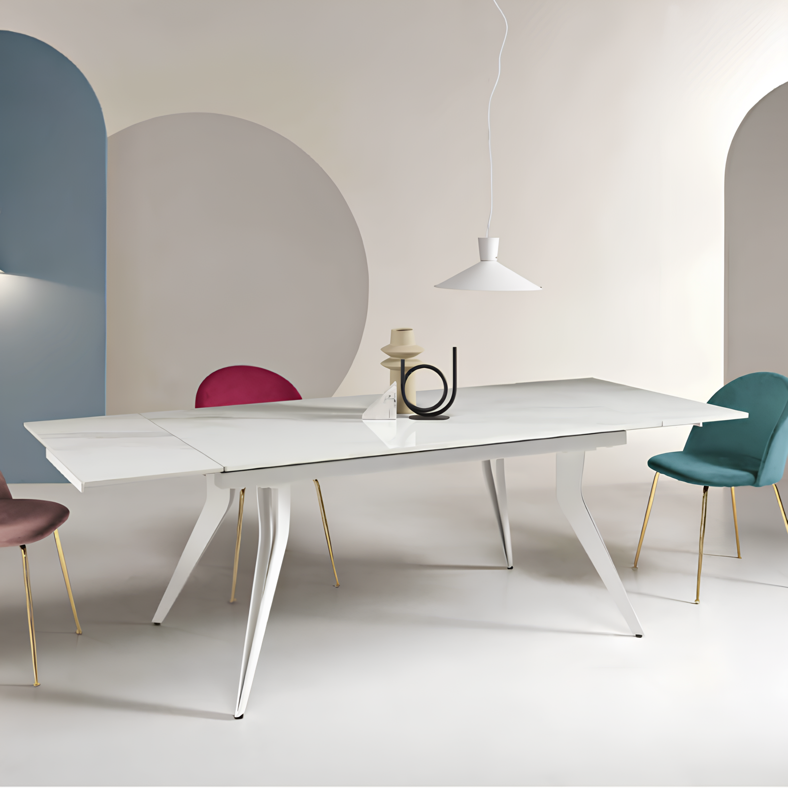 Tavolo da pranzo allungabile 160/240x75h in pietra effetto marmo base in metallo - Thom