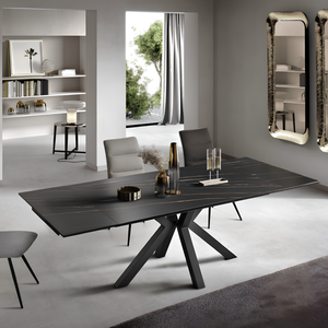 Tavolo allungabile 160/240x76 piano in grès procellanato effetto marmo nero opaco e base in metallo - Jacki