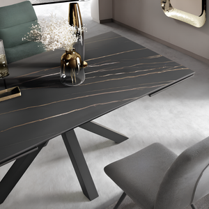 Tavolo allungabile 160/240x76 piano in grès procellanato effetto marmo nero opaco e base in metallo - Jacki