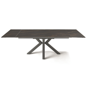 Tavolo allungabile 160/240x76 piano in grès procellanato effetto marmo nero opaco e base in metallo - Jacki