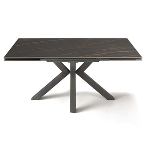Tavolo allungabile 160/240x76 piano in grès procellanato effetto marmo nero opaco e base in metallo - Jacki