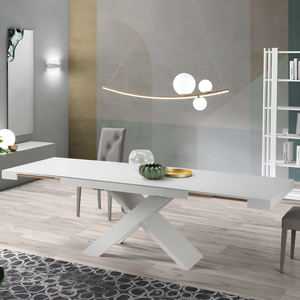 Tavolo da pranzo allungabile 160/260x76h piano in laminato bianco effetto legno con base in metallo nero - Lyra