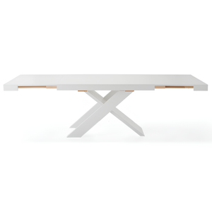 Tavolo da pranzo allungabile 160/260x76h piano in laminato bianco effetto legno con base in metallo nero - Lyra