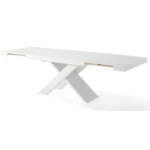 Tavolo da pranzo allungabile 160/260x76h piano in laminato bianco effetto legno con base in metallo nero - Lyra