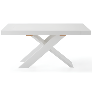 Tavolo da pranzo allungabile 160/260x76h piano in laminato bianco effetto legno con base in metallo nero - Lyra