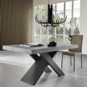 Tavolo da pranzo allungabile 160/260x76h piano in laminato cemento effetto legno con base in metallo nero - Lyra