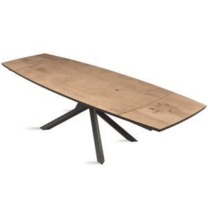 Tavolo da pranzo allungabile con base in metallo nero e piano in rovere impiallacciato - Floy Plus