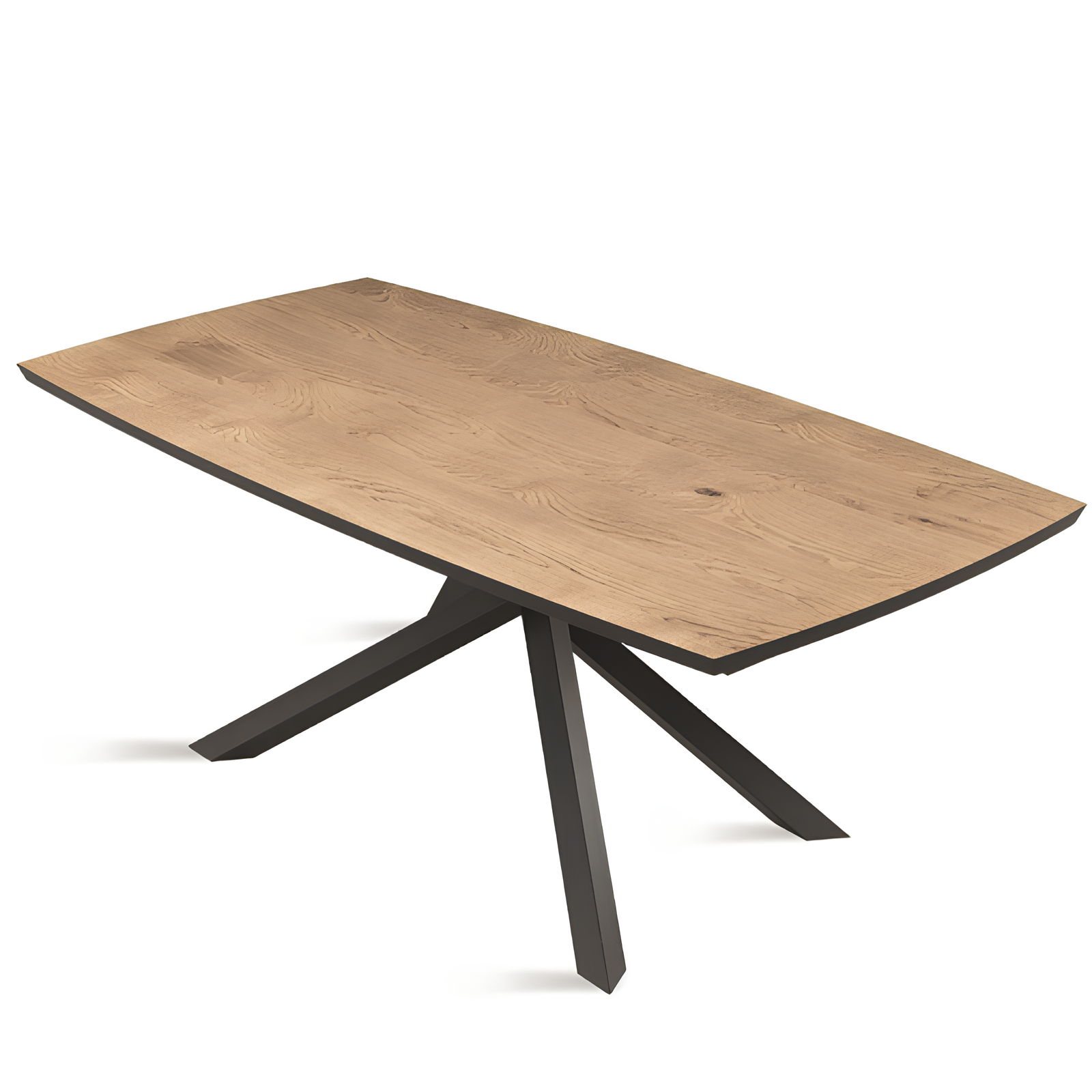 Tavolo da pranzo allungabile con base in metallo nero e piano in rovere impiallacciato - Floy Plus