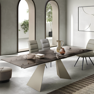 Tavolo da pranzo allungabile 160/240x75h con piano in vetro martellato e base in metallo - Caden