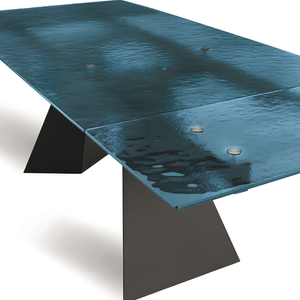Tavolo da pranzo allungabile 160/240x75h con piano in vetro martellato e base in metallo - Caden