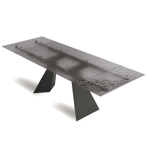 Tavolo da pranzo allungabile 160/240x75h con piano in vetro martellato e base in metallo - Caden
