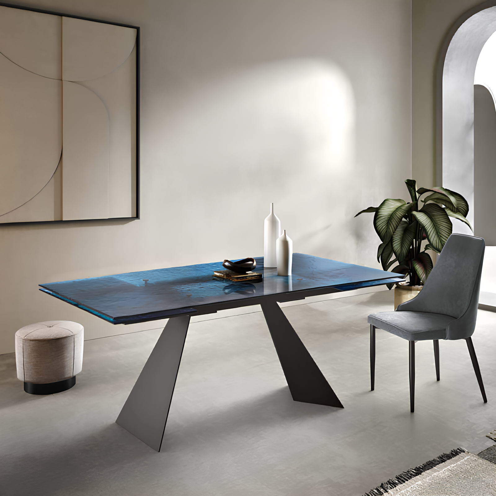Tavolo da pranzo allungabile 160/240x75h con piano in vetro martellato e base in metallo - Caden
