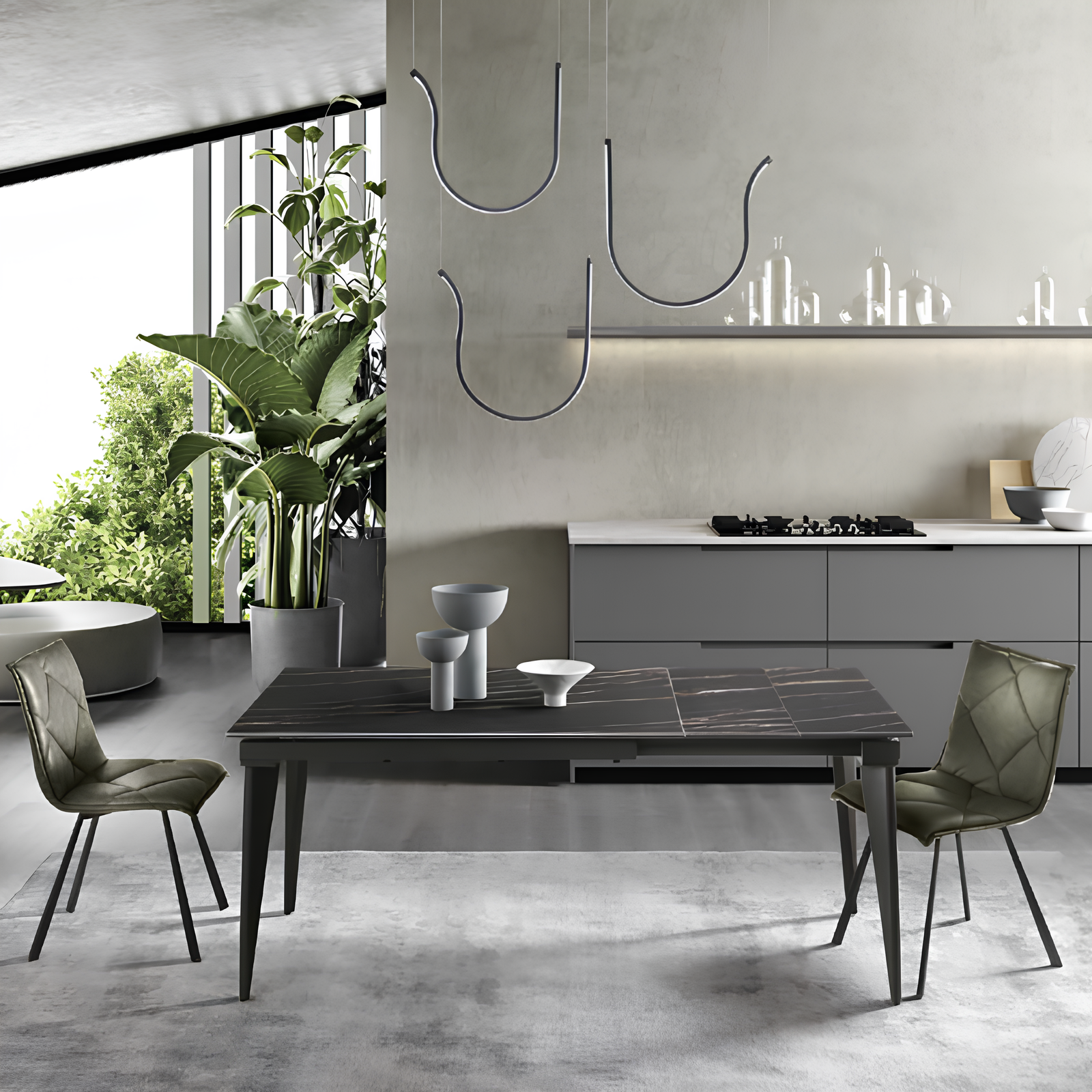 Tavolo da pranzo allungabile telescopico 120/180x75h piano in grès porcellanato effetto marmo nero opaco e base in metallo - Seraph