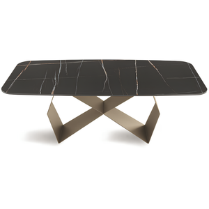 Tavolo da pranzo 210x75h con piano in ceramica effetto marmo e base in metallo beige - Zenith