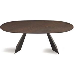 Tavolo da pranzo moderno 210x75h piano in rovere impiallacciato ovale e base in metallo - Aris