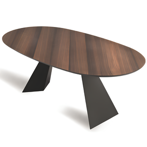 Tavolo da pranzo moderno 210x75h piano in rovere impiallacciato ovale e base in metallo nero - Aris