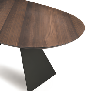 Tavolo da pranzo moderno 210x75h piano in rovere impiallacciato ovale e base in metallo nero - Aris