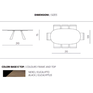 Tavolo da pranzo moderno 210x75h piano in rovere impiallacciato ovale e base in metallo nero - Aris