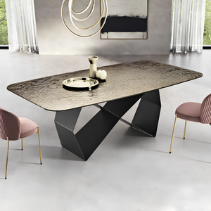 Tavolo da pranzo 210x75h con piano in vetro martellato e base in metallo nero - Zenith