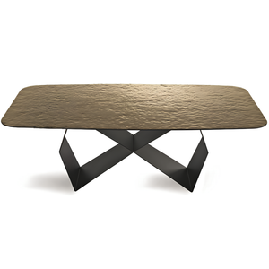 Tavolo da pranzo 210x75h con piano in vetro martellato e base in metallo nero - Zenith