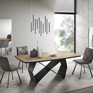 Tavolo da pranzo 200x75h piano in rovere impiallacciato e base in metallo color nero - Arcad