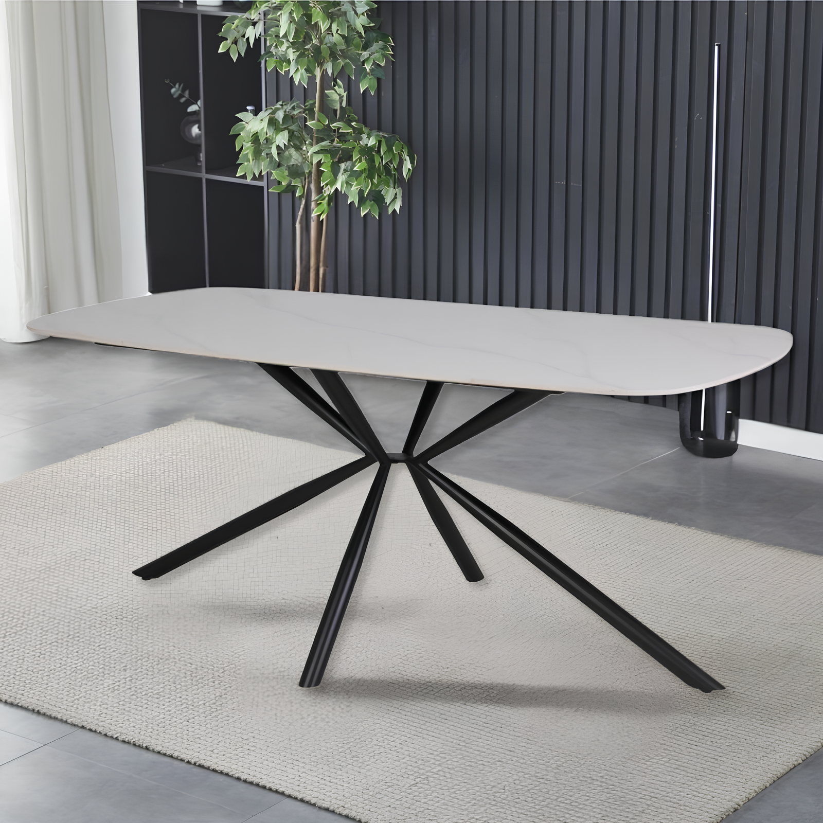 Tavolo da pranzo fisso con top in ceramica effetto marmo bianco lucido - Siviglia