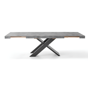 Tavolo da pranzo allungabile 160/260x76h piano in laminato cemento effetto legno con base in metallo nero - Lyra
