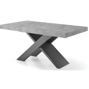 Tavolo da pranzo allungabile 160/260x76h piano in laminato cemento effetto legno con base in metallo nero - Lyra
