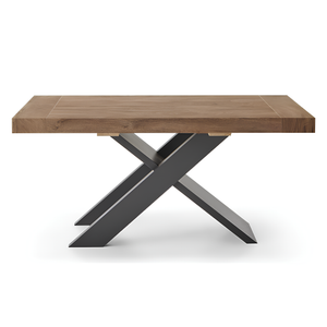 Tavolo da pranzo allungabile 160/260x76h piano in laminato tek effetto legno con base in metallo nero - Lyra