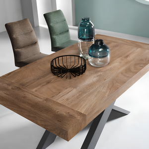 Tavolo da pranzo allungabile 160/260x76h piano in laminato tek effetto legno con base in metallo nero - Lyra