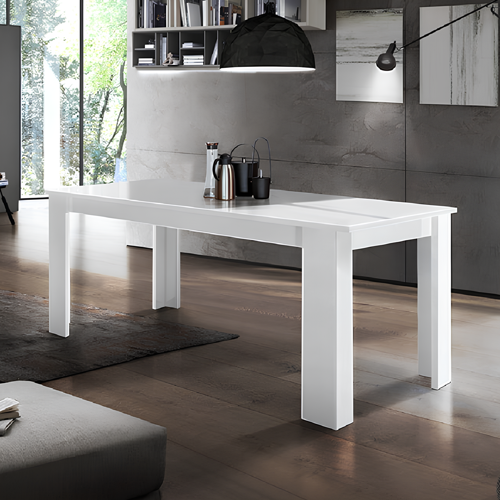 Tavolo allungabile con prolunghe design moderno in legno Bianco lucido 140/190 cm - Jesim