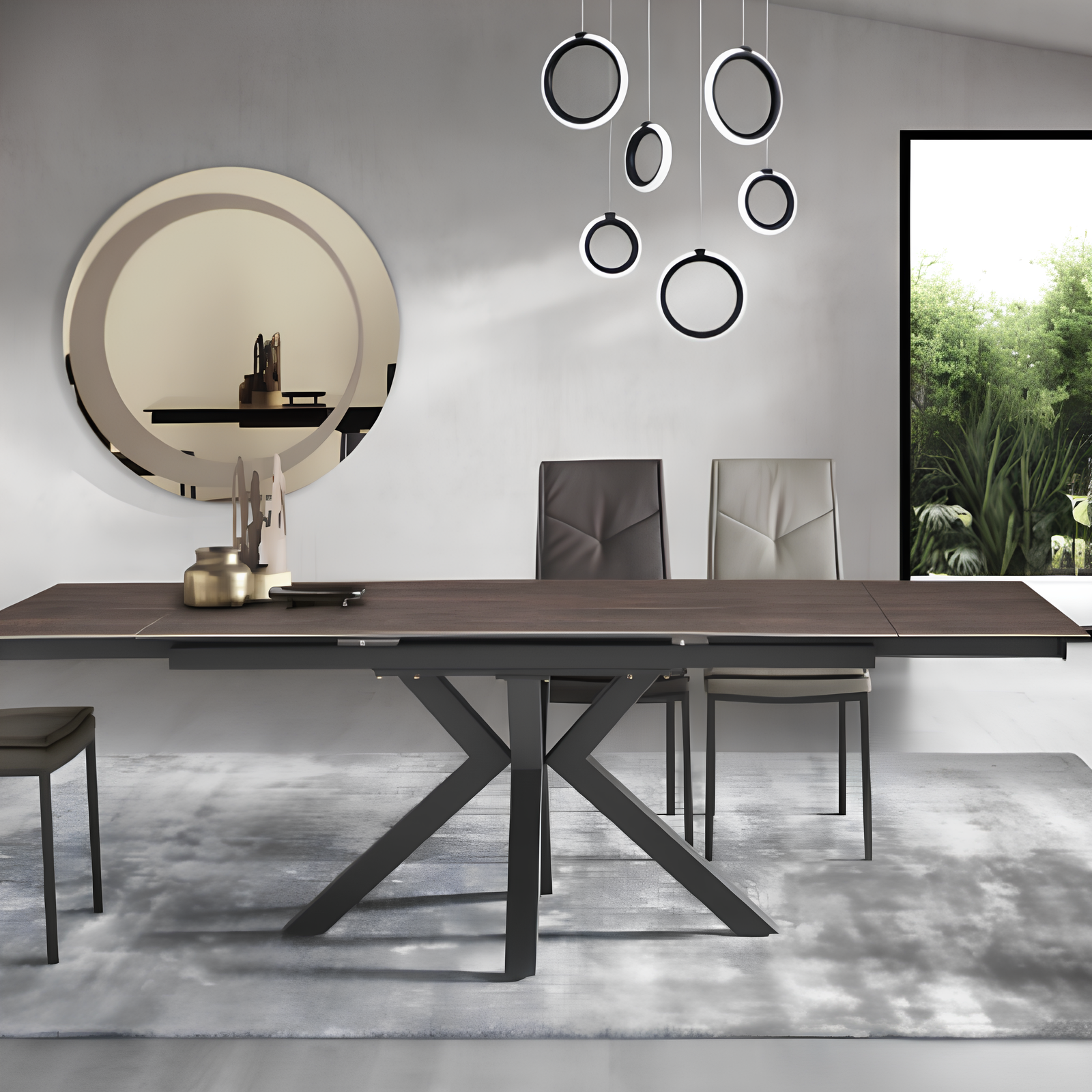 Tavolo allungabile 160/240x76 piano in grès procellanato effetto ceramica tek e base in metallo - Jacki