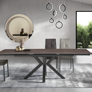 Tavolo allungabile 160/240x76 piano in grès procellanato effetto ceramica tek e base in metallo - Jacki