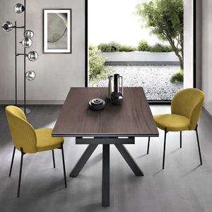 Tavolo allungabile 160/240x76 piano in grès procellanato effetto ceramica tek e base in metallo - Jacki