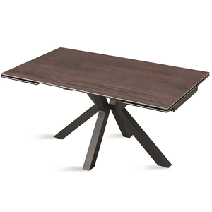 Tavolo allungabile 160/240x76 piano in grès procellanato effetto ceramica tek e base in metallo - Jacki