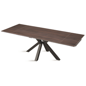 Tavolo allungabile 160/240x76 piano in grès procellanato effetto ceramica tek e base in metallo - Jacki
